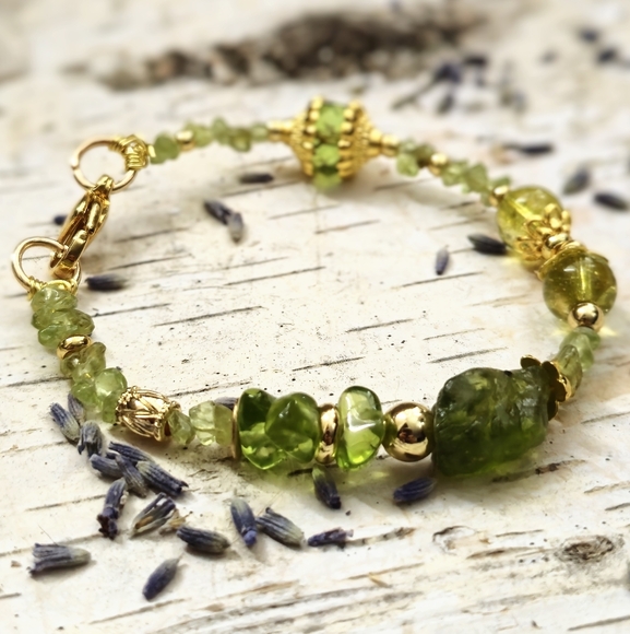 Sweet Arizona Peridot In Dainty Gold Plated Bracelet - Picture 2 of 7
